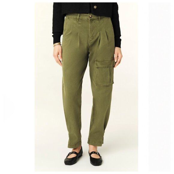 BA&SH Maroon High Rise Cropped Cargo Pants In Kaki Green